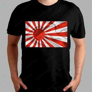 Rising Sun Waving Flag T-Shirt Tee JDM Racing Red White Graphic Black Shirt